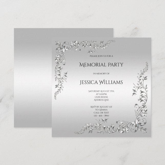 Silver Decoration Memorial party Invitation (Front/Back)