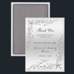 Silver Decoration Wedding Magnet<br><div class="desc">Beautiful modern stylish and elegant Wedding Magnet favor for your special day. With glamorous romantic stylish silver swirls and flourishes corner decorations on a pretty silver gradient background. Fashionable and sophisticated wedding design suitable for all seasons. All text, font and font color is fully customizable to meet your requirements. If...</div>