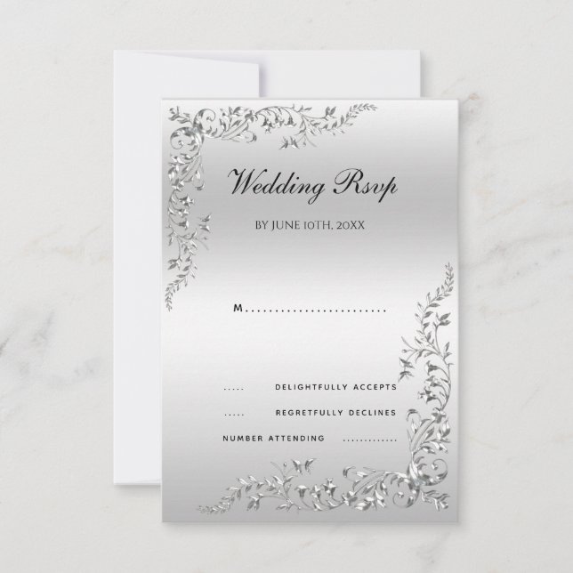 Silver Decoration Wedding RSVP Card (Front)