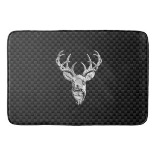 Silver Deer Buck on Carbon Fibre Style Print Bath Mat