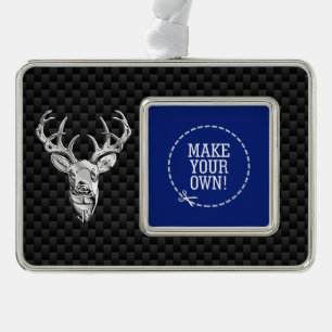 Silver Deer Cameo on Carbon Fibre Style Print Plated Framed Ornament