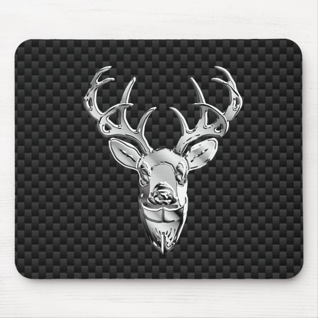Silver Deer Decor on Carbon Fibre Style Print Mouse Pad (Front)