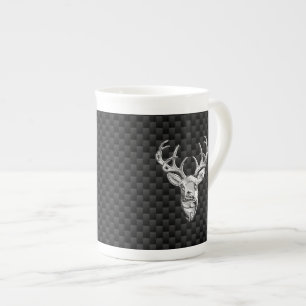 Silver Deer Design on Carbon Fibre Style Print Bone China Mug