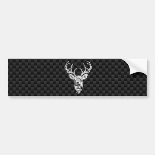 Silver Deer Design on Carbon Fibre Style Print Bumper Sticker