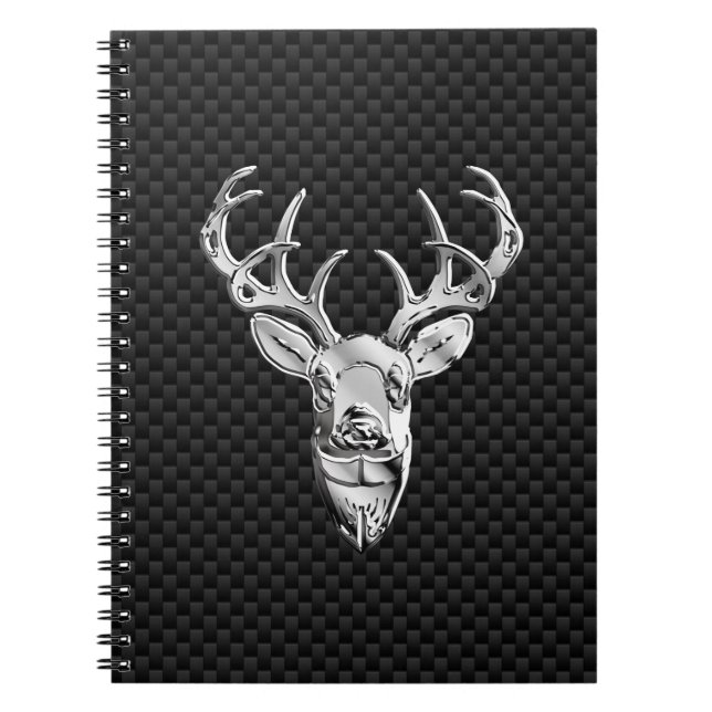Silver Deer Face on Carbon Fiber Style Print Notebook (Front)