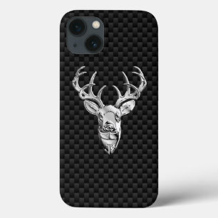 Silver Deer Figure on Carbon Fibre Style Print iPhone 13 Case