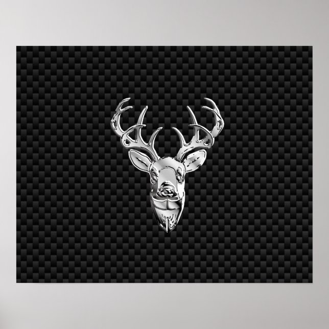 Silver Deer Head on Carbon Fiber Style Decor (Front)