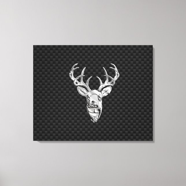 Silver Deer Head on Carbon Fibre Style Decor (Front)