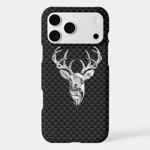 Silver Deer Head on Carbon Fibre Style Print