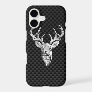 Silver Deer Head on Carbon Fibre Style Print