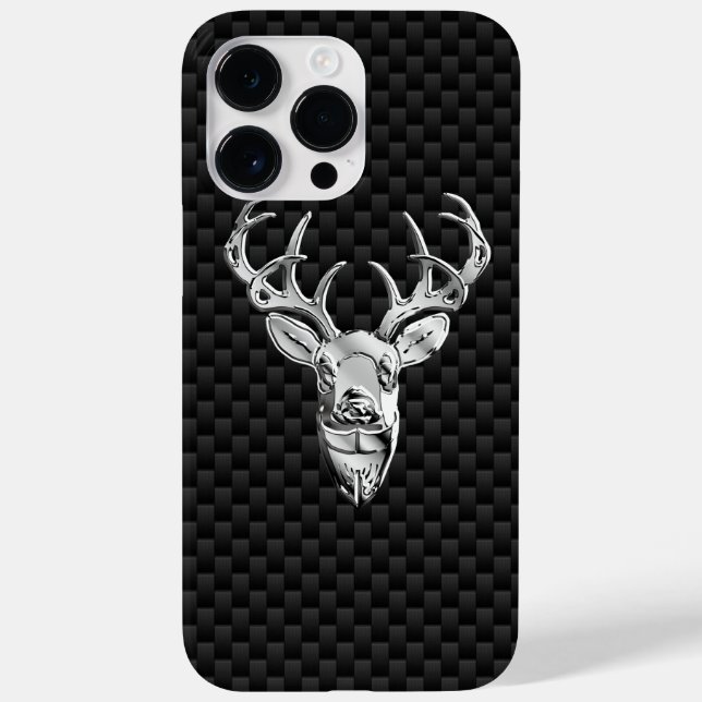 Silver Deer Head on Carbon Fibre Style Print Case-Mate iPhone Case (Back)