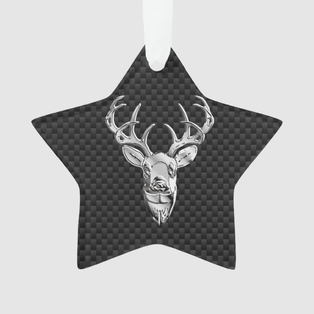 Silver Deer on Carbon Fibre Style Decor Ornament (Front)