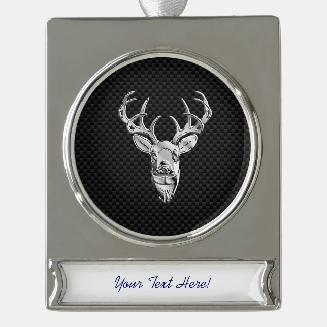 Silver Deer Trophy on Carbon Fibre Style Print Plated Banner Ornament (Front)