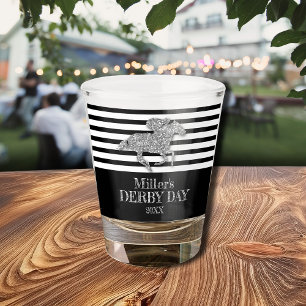 Silver Derby Day Racehorse Black White Stripes Shot Glass