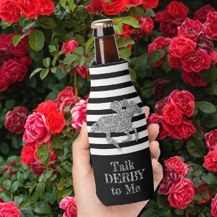 Silver Derby Race Horse Black White Stripes Bottle Cooler