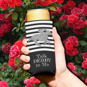 Silver Derby Race Horse Black White Stripes Seltzer Can Cooler