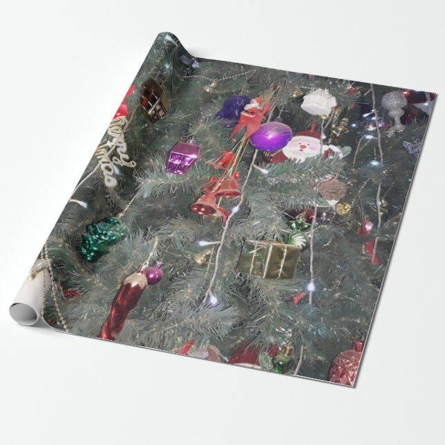  Silver Design Christmas Tree Decoration Wrapping Paper (Unrolled)