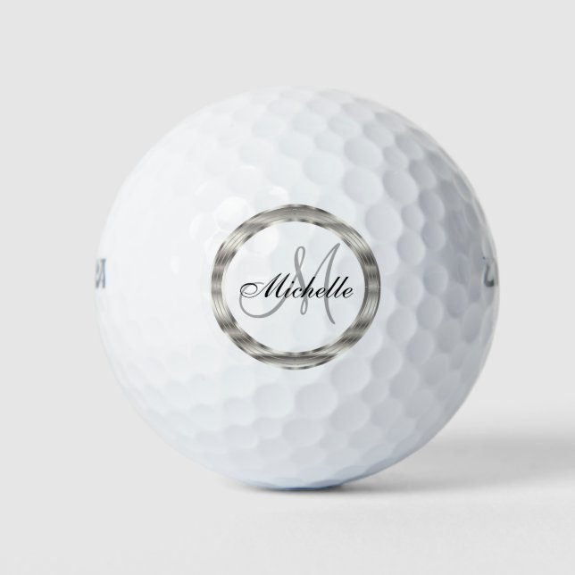 🏌️‍♂️ Silver Design with Monogram and Name Golf Balls (Front)