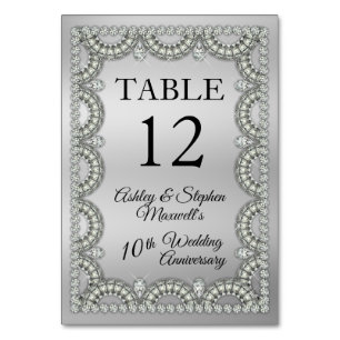 Silver   Diamond 10th Wedding Anniversary Party Table Number