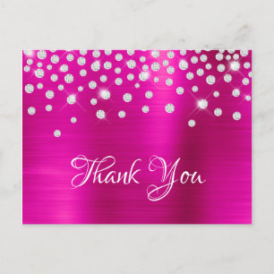 Silver Diamond Confetti Hot Pink Satin Foil Postcard