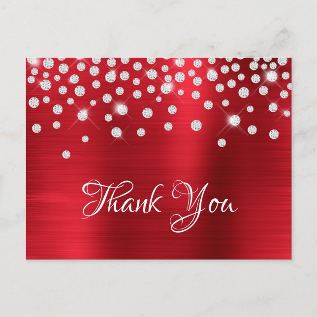 Silver Diamond Confetti Red Satin Gradient Foil Postcard (Front)