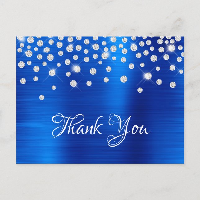 Silver Diamond Confetti Royal Blue Satin Foil Postcard (Front)