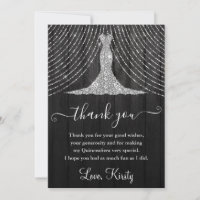 Silver Diamond Dress on Black Wood Quinceanera