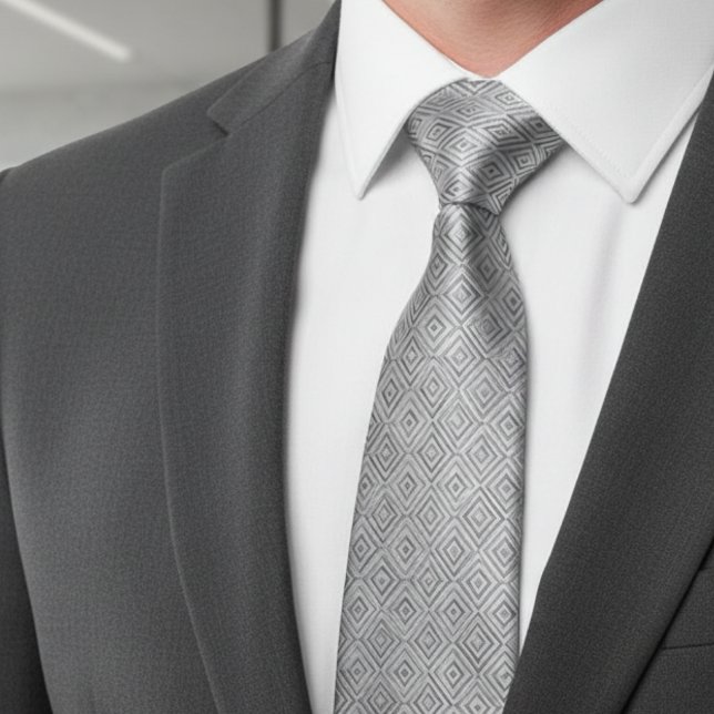 Silver Diamond Geometric Pattern Tie (Creator Uploaded)
