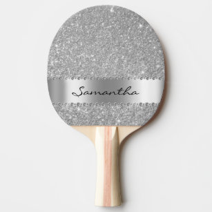 Silver Diamond Glitter Bling Girly Ping Pong Paddle