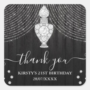 Silver Diamond Perfume Bottle Birthday Party Square Sticker