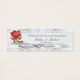 Silver Diamond & Red Flower Elegant Favour Tag