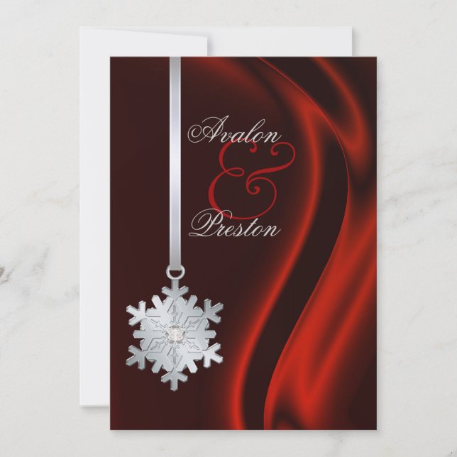 Silver Diamond Snowflake Red Silk Invitation (Front)