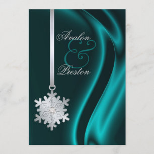 Silver Diamond Snowflake Teal Silk Invitation