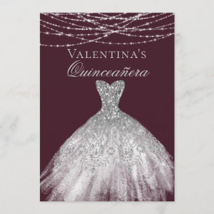 Silver Diamond Sparkle Dress Quinceanera Invitation