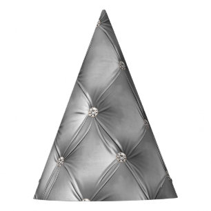 Silver Diamond Sparkle Grey Faux Velvet Party Hat