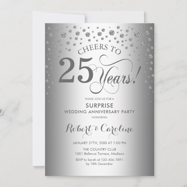 Silver Diamond Surprise 25th Anniversary Party Invitation (Front)