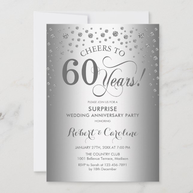 Silver Diamond Surprise 60th Anniversary Party Invitation (Front)