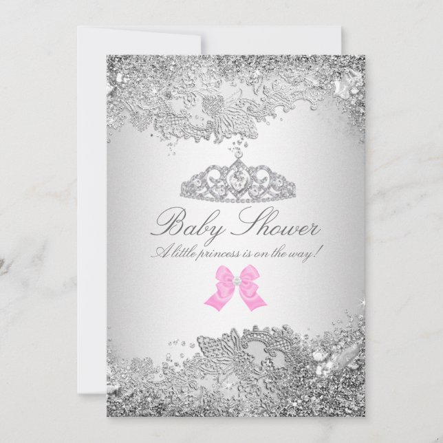 Silver Diamond & Tiara Baby Shower Invitation (Front)