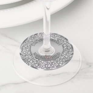 Silver Diamonds And Red Heart Wine Glass Tag