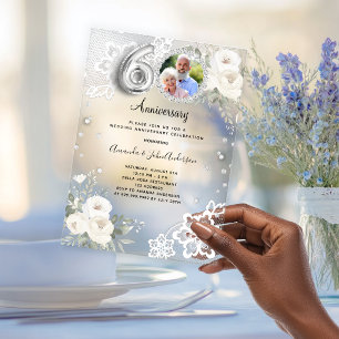 Silver diamonds florals 60th wedding anniversary acrylic invitations