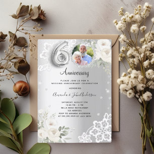 Silver diamonds florals 60th wedding anniversary invitation