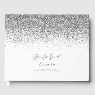 Silver Diamonds Glitter Sweet Sixteen Guest Book