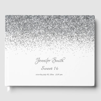 Silver Diamonds Glitter Sweet Sixteen Guest Book