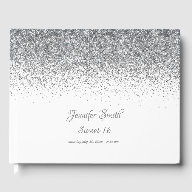 Silver Diamonds Glitter Sweet Sixteen Guest Book (Front)