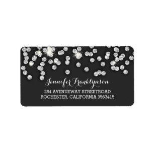 Silver Diamonds Glitter Wedding Label