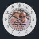 Silver Diamonds , Photo Anniversary Large Clock<br><div class="desc">Insert your own picture and text to easily personalise this gorgeous clock with silver diamonds.</div>