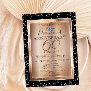 Silver Diamonds,Rose Gold Wedding Anniversary Invitation