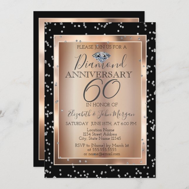 Silver Diamonds,Rose Gold Wedding Anniversary Invitation (Front/Back)