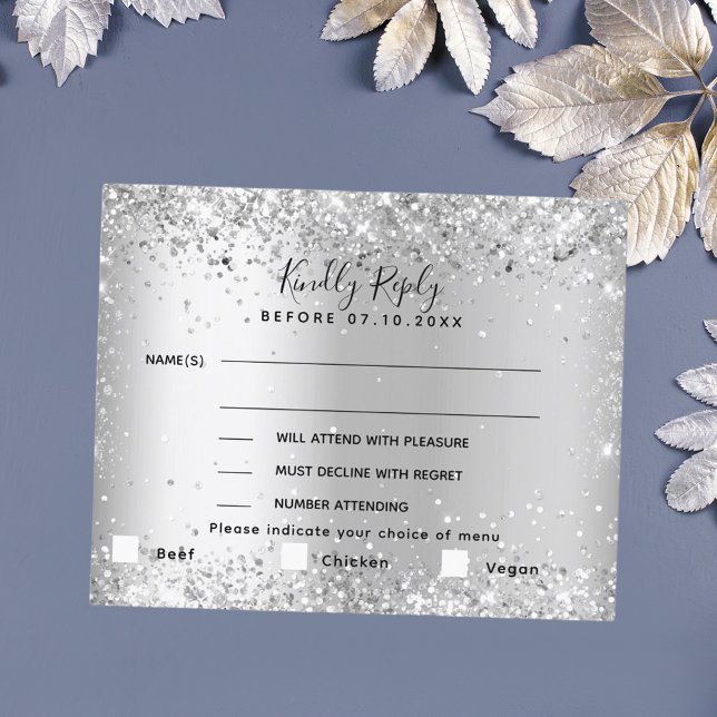 Silver dinner menu choise wedding RSVP card (Creator Uploaded)
