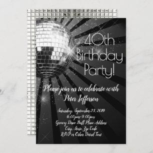 Silver Disco Ball 40th Birthday Party Invitation